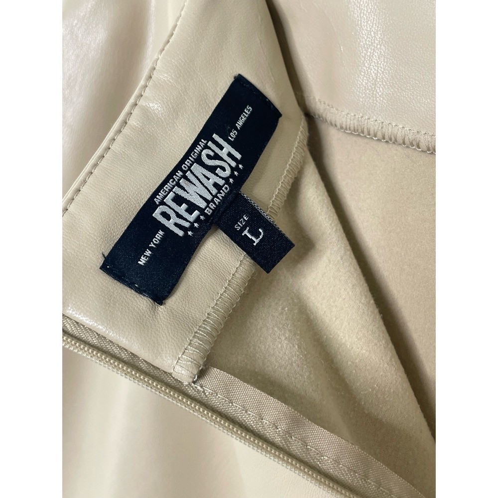 Rewash Tan Faux Leather High Waisted Micro Mini Skirt Side Slit Bratz Rave  L - Picture 6 of 10
